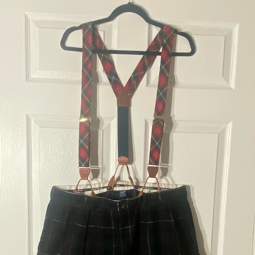 Polo Plaid With Suspenders Golf Pants Size: 40x30 - Picture 3 of 9